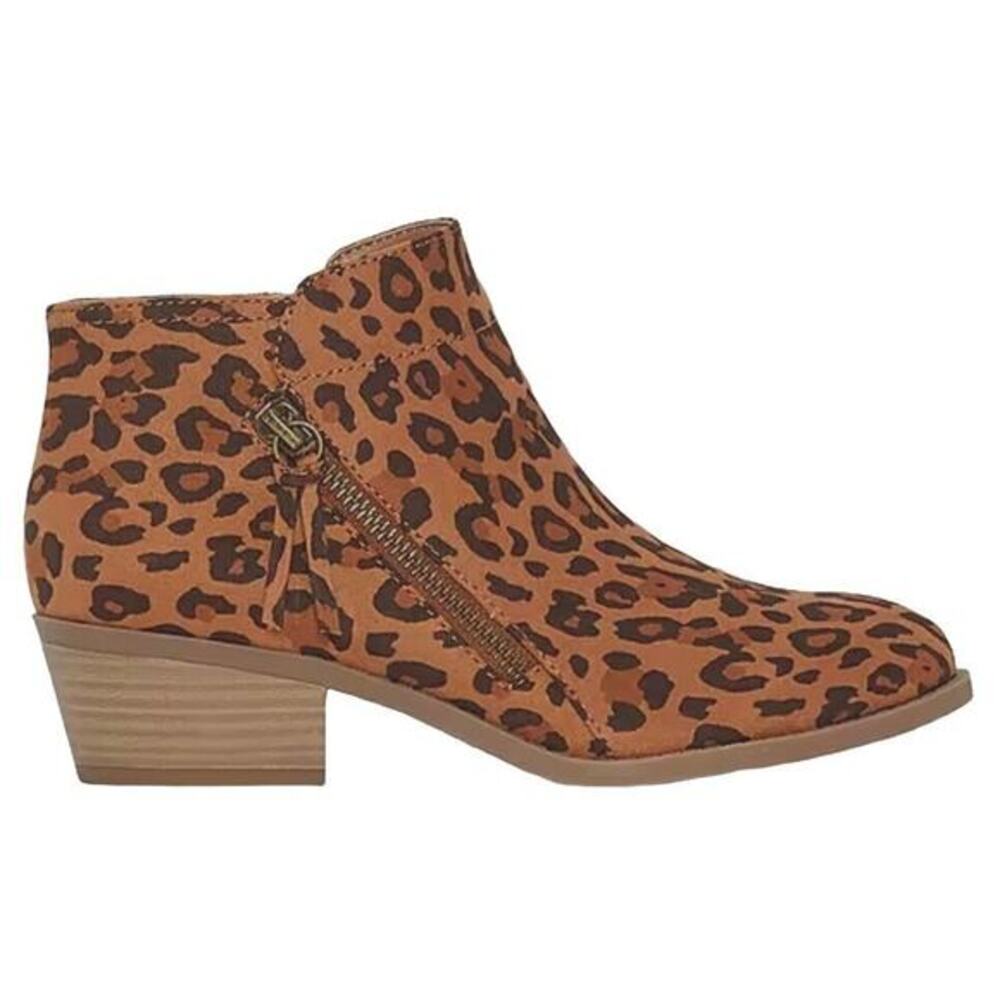 Arizona Womens Emmy Leopard Print Booties Block Heel Brown Ankle Boots Size 6